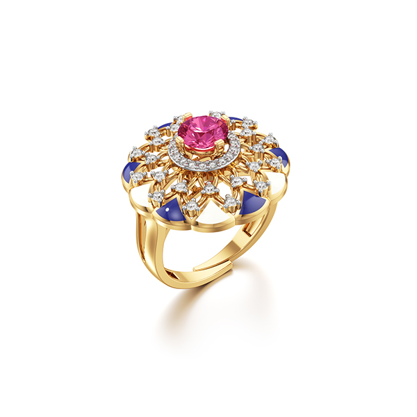 Colourful diamond gold ring
